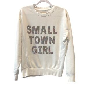 Judith March Small Town Girl White Cozy Small Crewneck Sparkly Sweatshirt​​